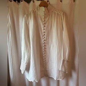 Soft Surroundings Cream Button Down Shirt with Patterned Details